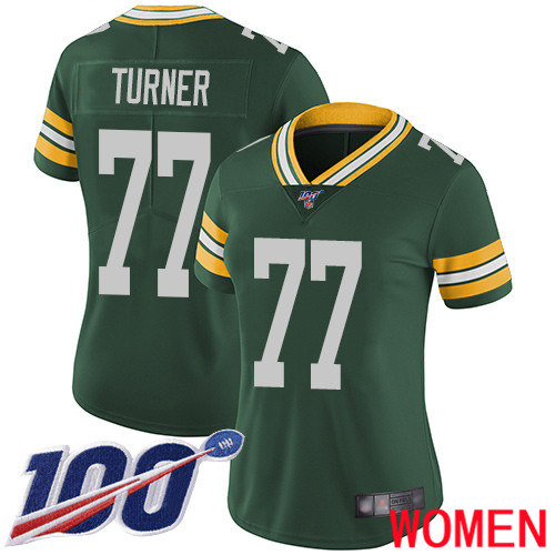 Green Bay Packers Limited Green Women #77 Turner Billy Home Jersey Nike NFL 100th Season Vapor Untouchable